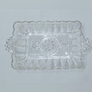 Vintage Clear Rectangular Cut Glass Decorative Candy Dish Platter Tray